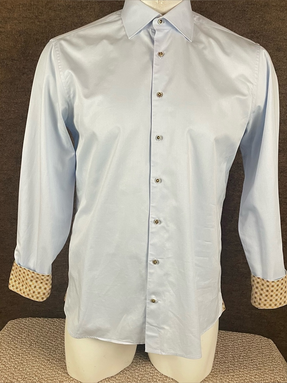 Stenstroms Button Up Shirt Cotton Twofold Fitted Body 16.5 Blue Flip Cuff C29